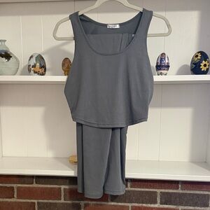 Gray Ribbed Tank and Shorts Set